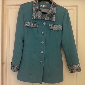 Valentino Teal Women's Jacket with Patterned Accents
